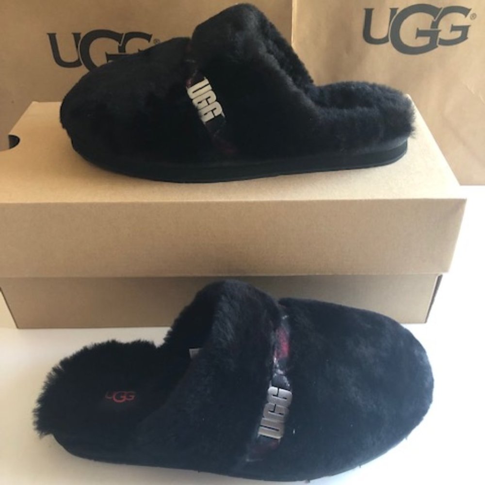 UGG Dalla Plaid Shearling Black Slipper. Sheepskin. NWT. Size: 9